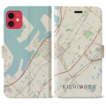 【岸和田（大阪府）】地図柄iPhoneケース（手帳タイプ）ナチュラル・iPhone 11 用
