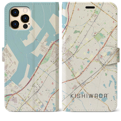 【岸和田（大阪府）】地図柄iPhoneケース（手帳タイプ）ナチュラル・iPhone 12 Pro Max 用