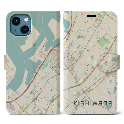 【岸和田（大阪府）】地図柄iPhoneケース（手帳タイプ）ナチュラル・iPhone 13 用