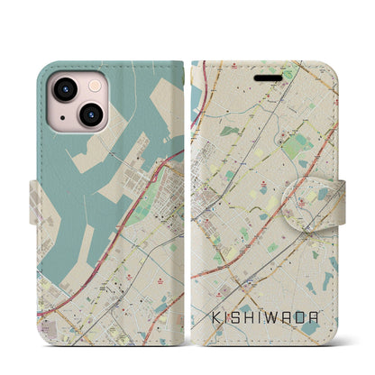 【岸和田（大阪府）】地図柄iPhoneケース（手帳タイプ）ナチュラル・iPhone 13 mini 用