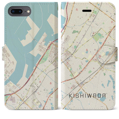 【岸和田（大阪府）】地図柄iPhoneケース（手帳タイプ）ナチュラル・iPhone 8Plus /7Plus / 6sPlus / 6Plus 用