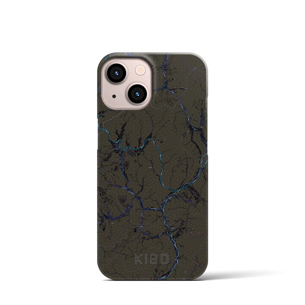 【木曽】地図柄iPhoneケース（バックカバータイプ・ブラック）iPhone 13 mini 用