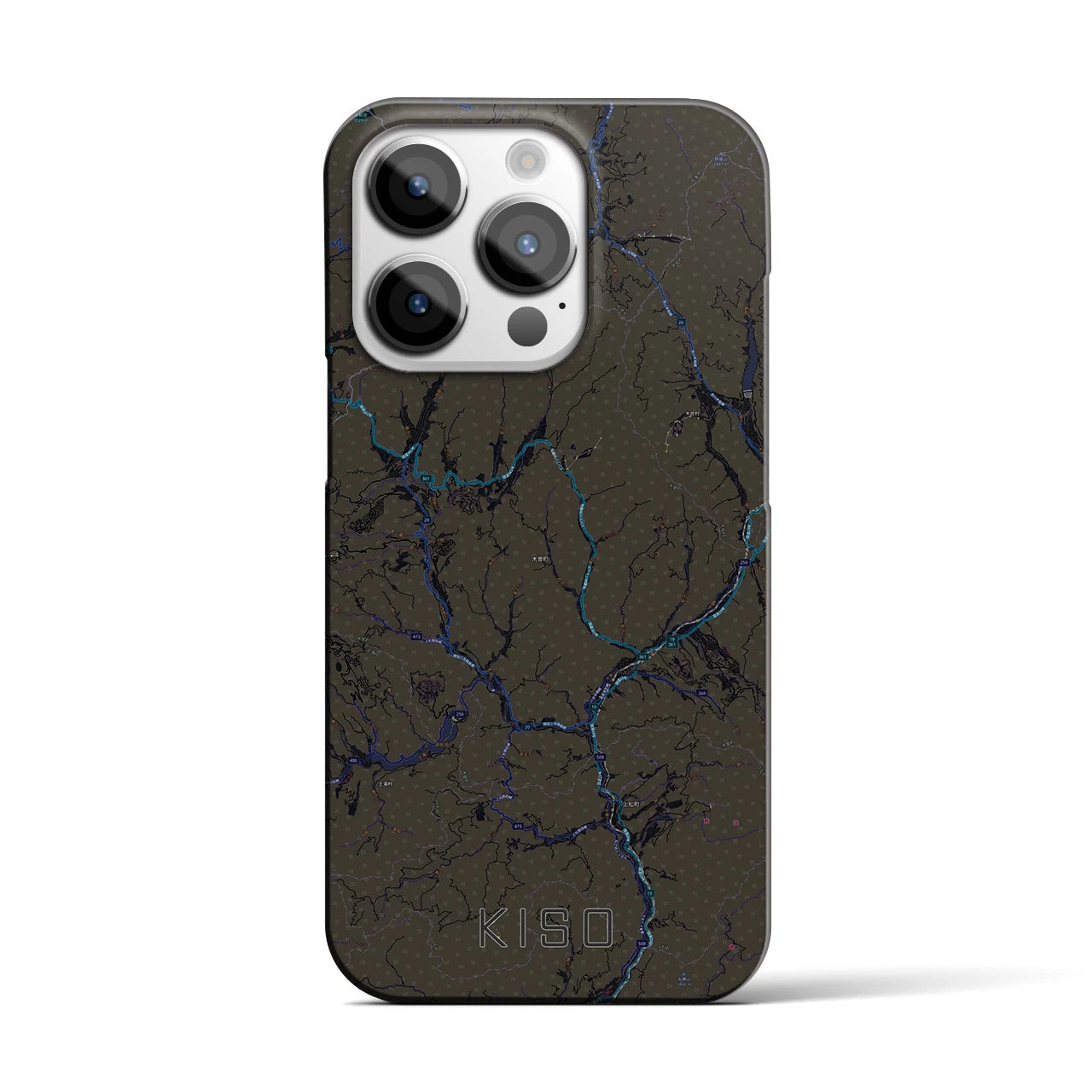 【木曽】地図柄iPhoneケース（バックカバータイプ・ブラック）iPhone 14 Pro 用