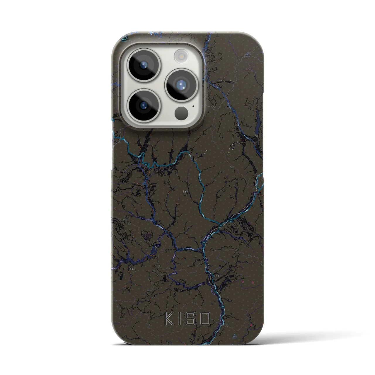 【木曽】地図柄iPhoneケース（バックカバータイプ・ブラック）iPhone 15 Pro 用