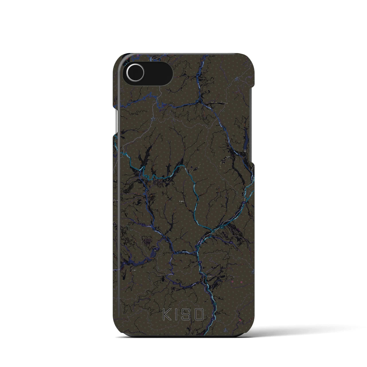【木曽】地図柄iPhoneケース（バックカバータイプ・ブラック）iPhone SE（第3 / 第2世代） / 8 / 7 / 6s / 6 用