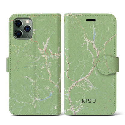 【木曽（長野県）】地図柄iPhoneケース（手帳タイプ）ナチュラル・iPhone 11 Pro 用