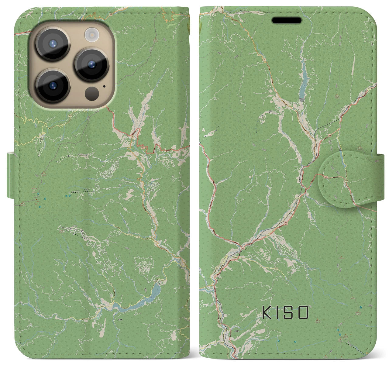 【木曽】地図柄iPhoneケース（手帳両面タイプ・ナチュラル）iPhone 14 Pro Max 用
