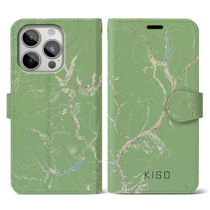 【木曽（長野県）】地図柄iPhoneケース（手帳タイプ）ナチュラル・iPhone 15 Pro 用