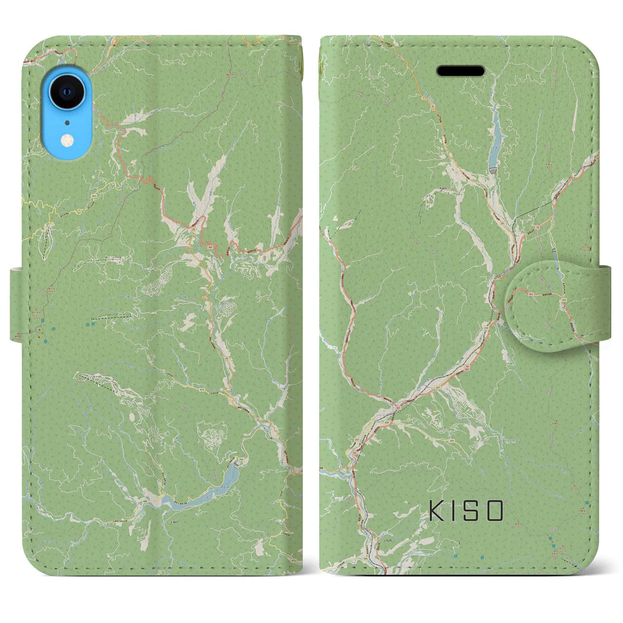 【木曽】地図柄iPhoneケース（手帳両面タイプ・ナチュラル）iPhone XR 用