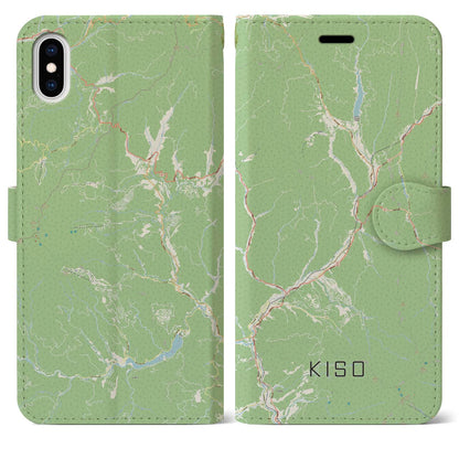 【木曽（長野県）】地図柄iPhoneケース（手帳タイプ）ナチュラル・iPhone XS Max 用