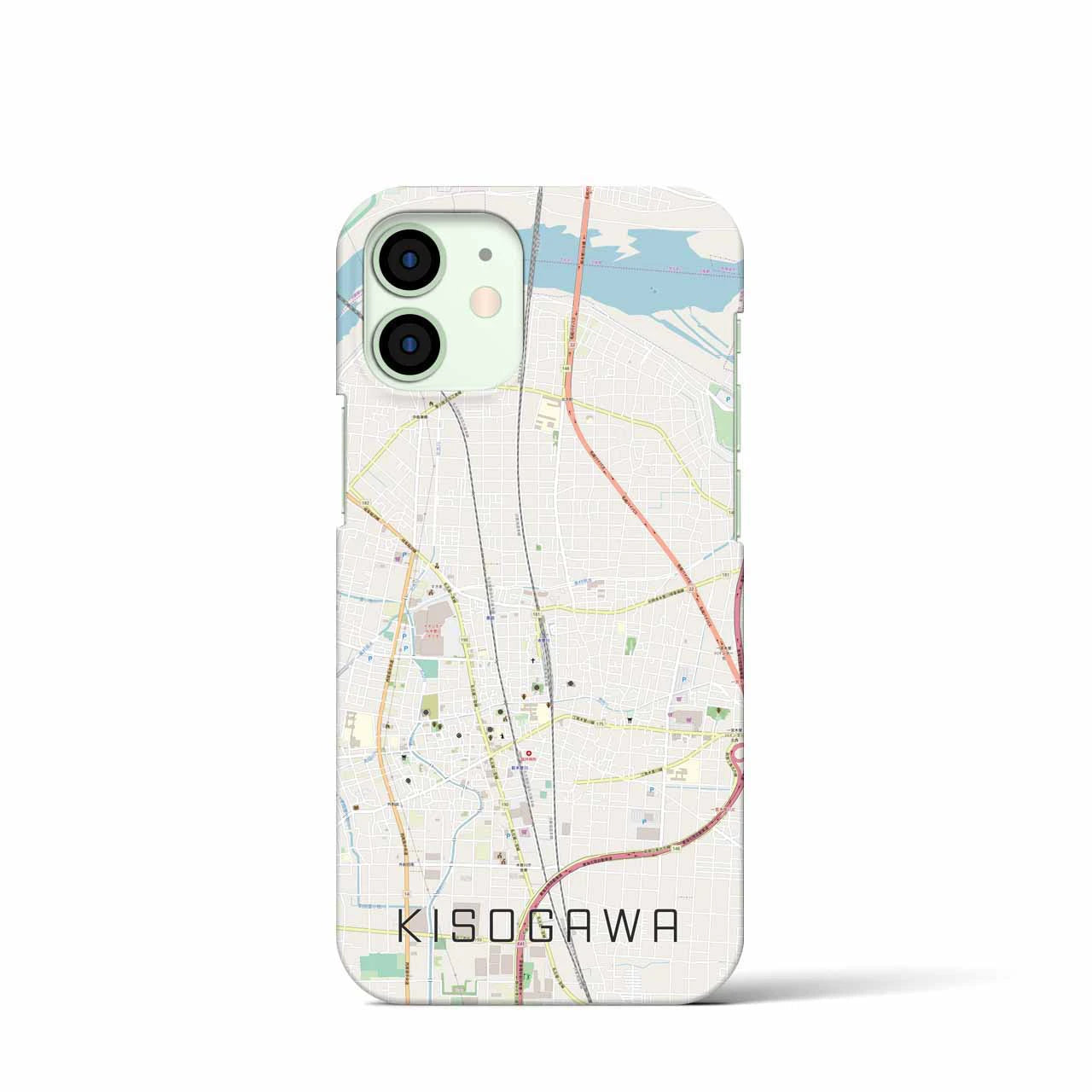 【木曽川】地図柄iPhoneケース（バックカバータイプ・ナチュラル）iPhone 12 mini 用