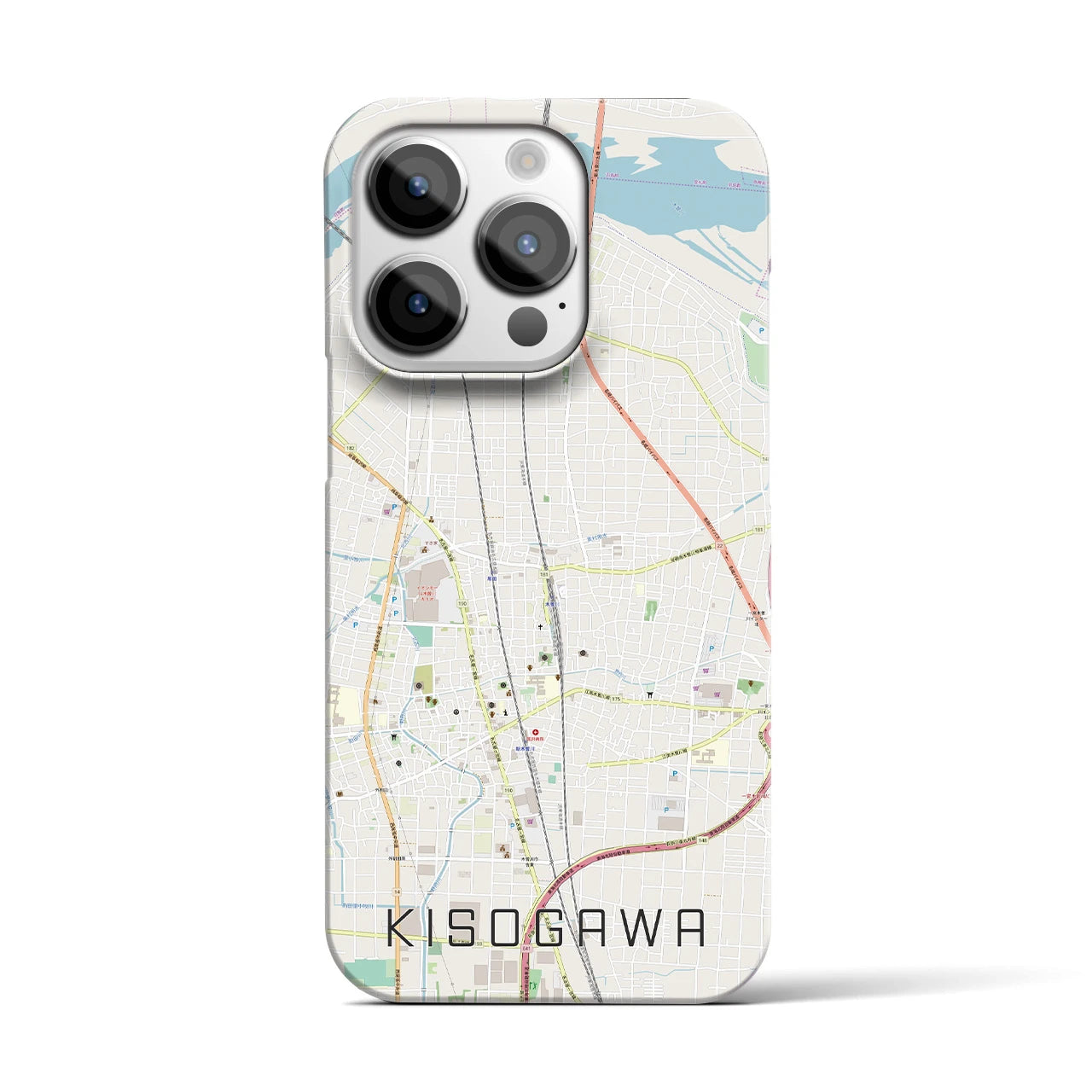 【木曽川】地図柄iPhoneケース（バックカバータイプ・ナチュラル）iPhone 14 Pro 用