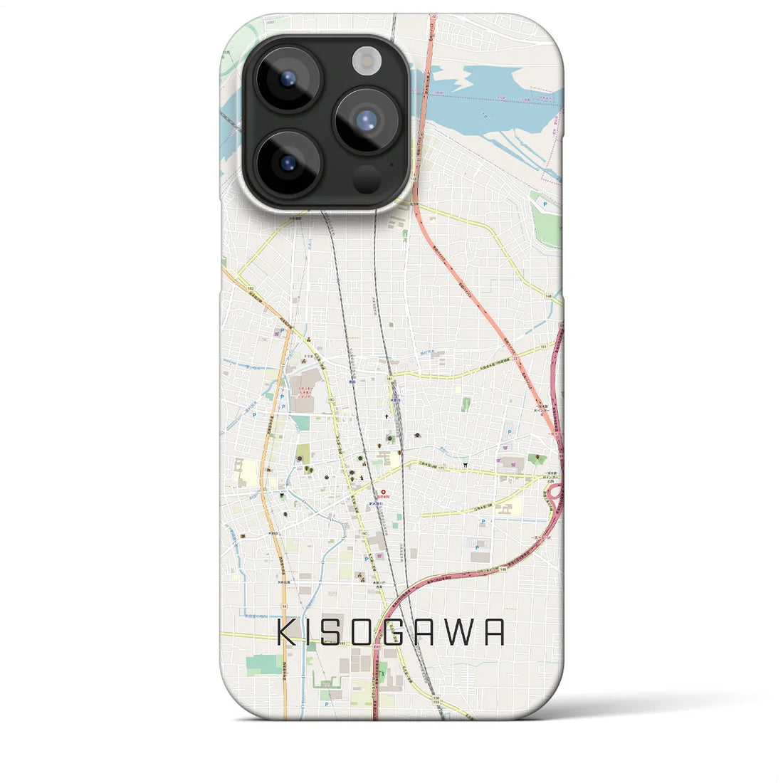 【木曽川】地図柄iPhoneケース（バックカバータイプ・ナチュラル）iPhone 15 Pro Max 用