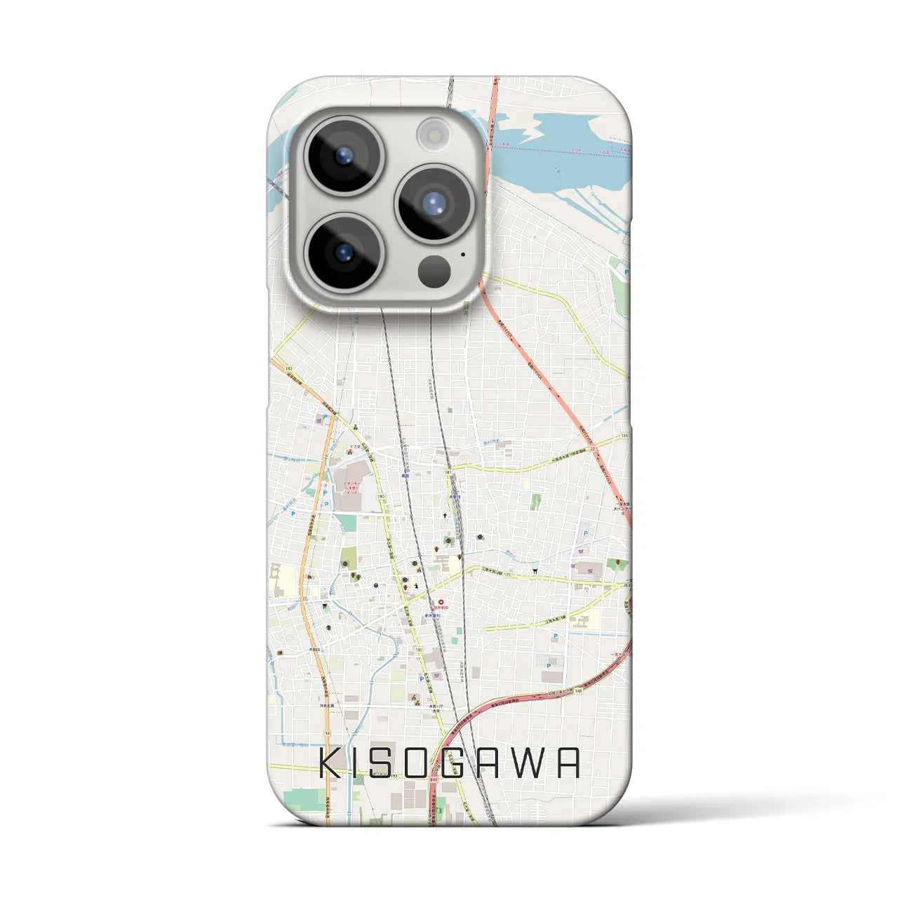 【木曽川】地図柄iPhoneケース（バックカバータイプ・ナチュラル）iPhone 15 Pro 用