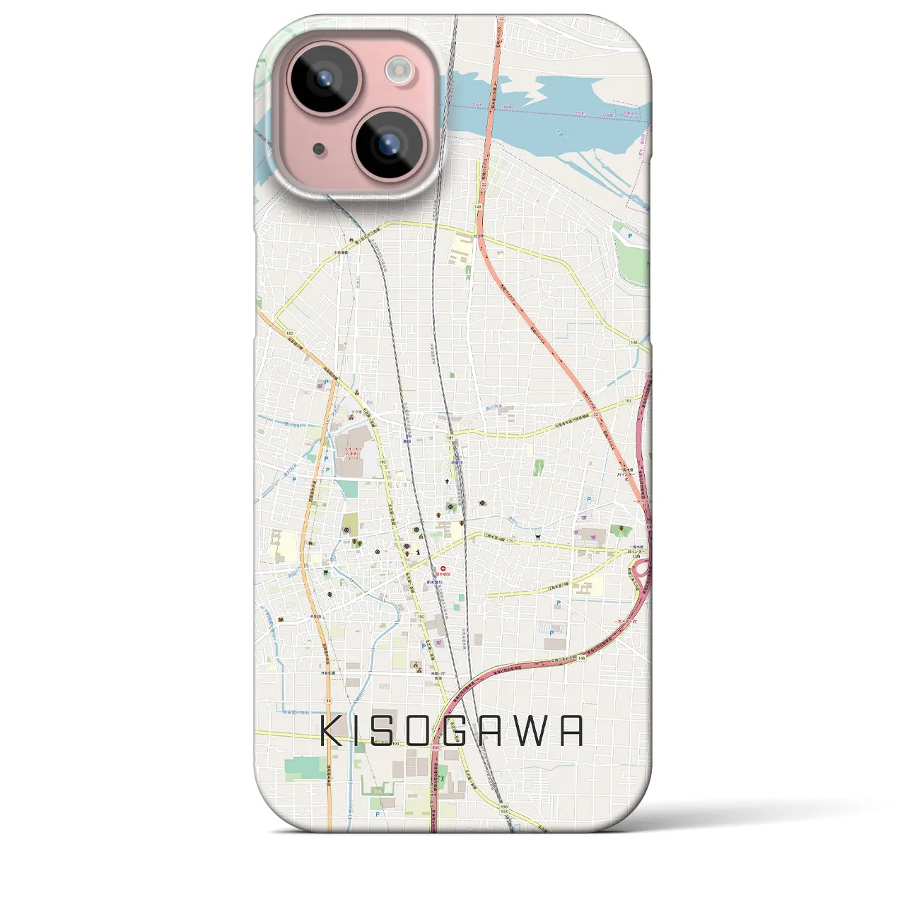 【木曽川】地図柄iPhoneケース（バックカバータイプ・ナチュラル）iPhone 15 Plus 用