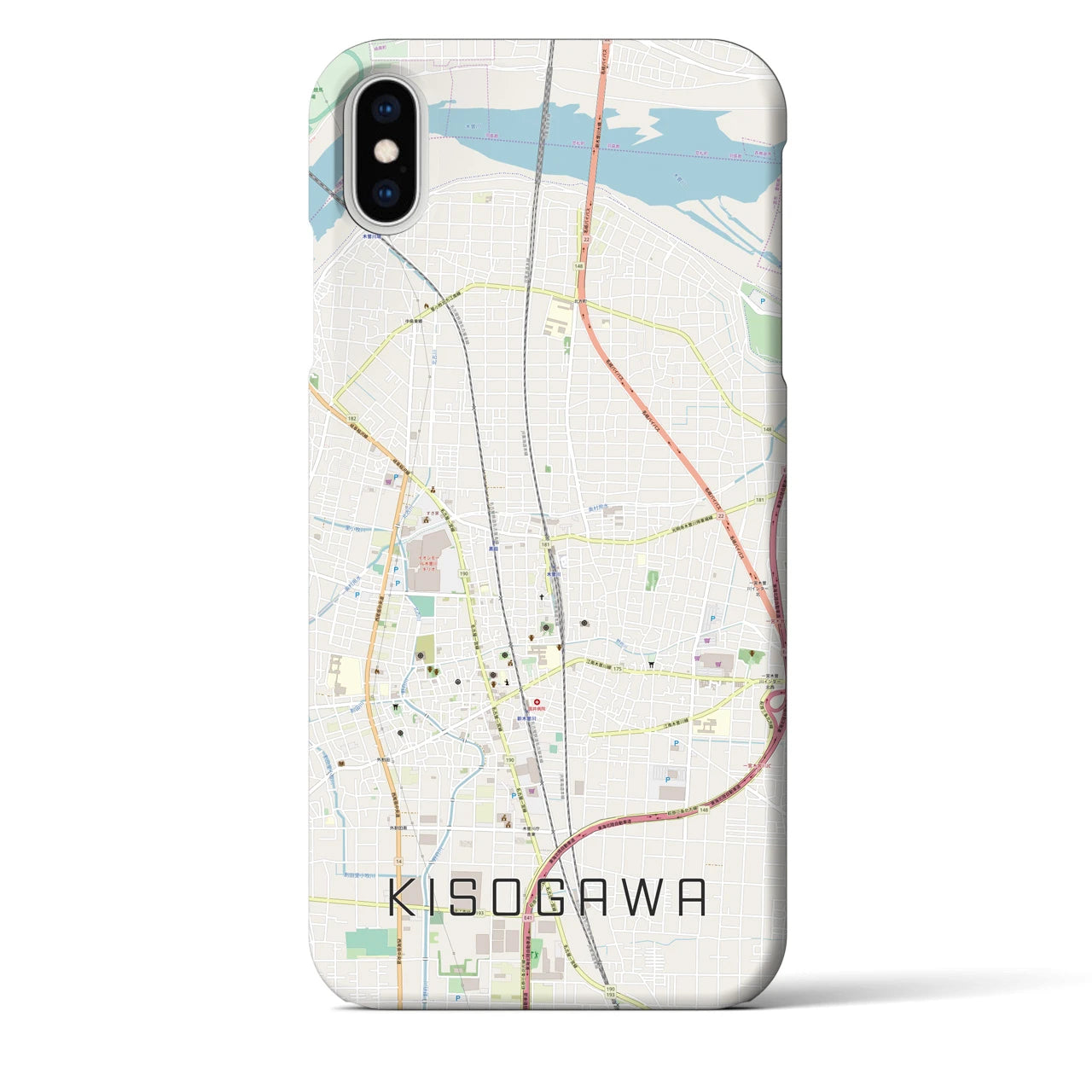 【木曽川】地図柄iPhoneケース（バックカバータイプ・ナチュラル）iPhone XS Max 用