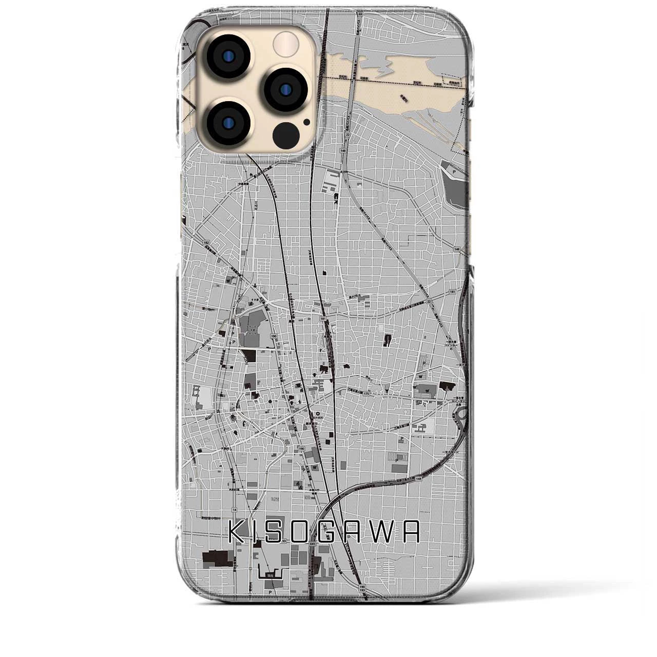 【木曽川】地図柄iPhoneケース（クリアタイプ・モノトーン）iPhone 12 Pro Max 用