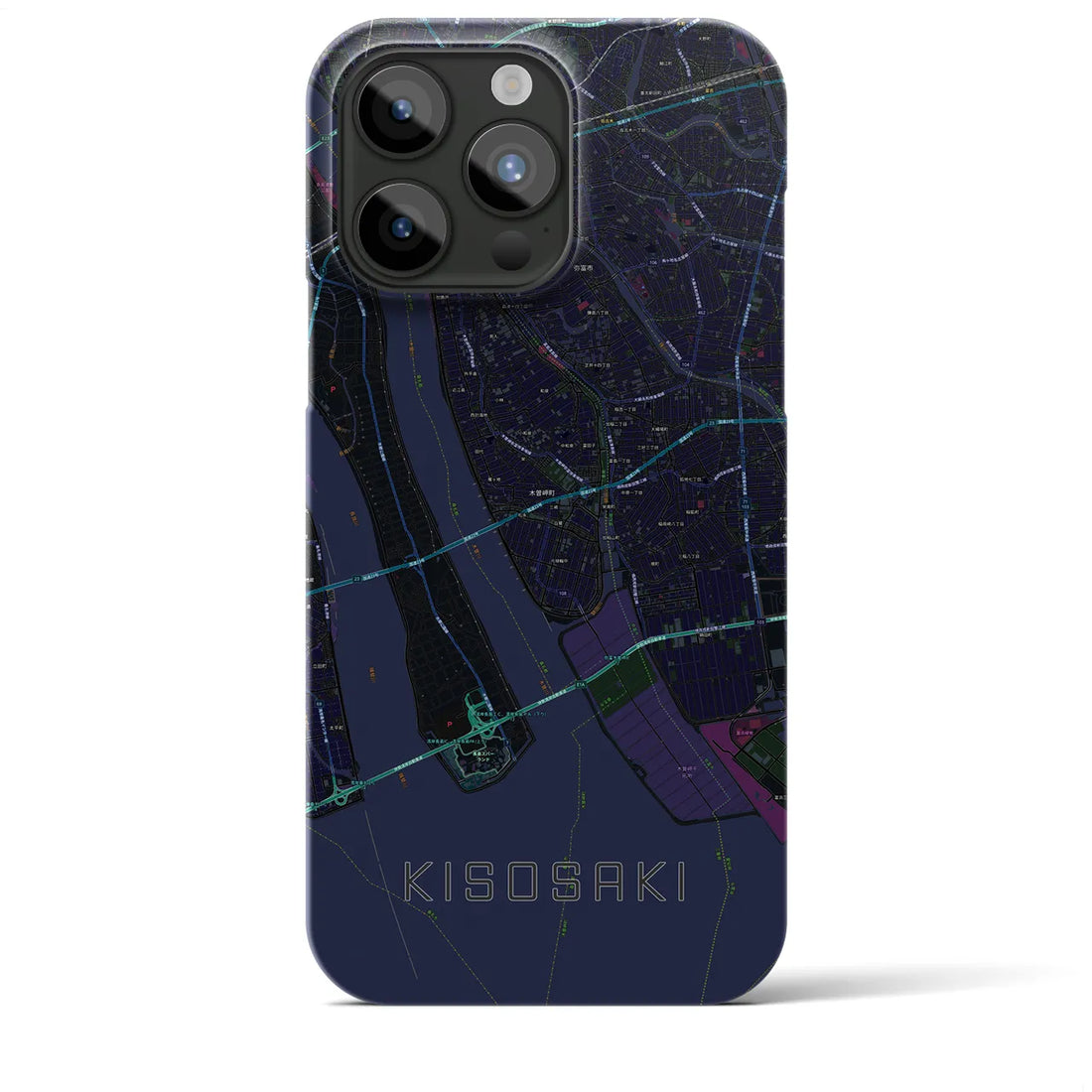 【木曽岬】地図柄iPhoneケース（バックカバータイプ・ブラック）iPhone 15 Pro Max 用