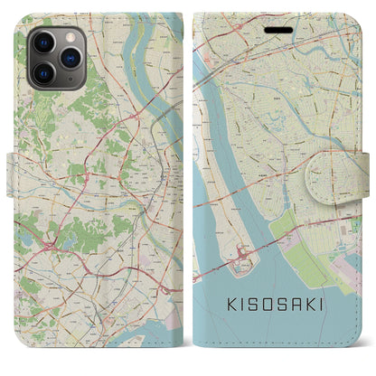 【木曽岬（三重県）】地図柄iPhoneケース（手帳タイプ）ナチュラル・iPhone 11 Pro Max 用