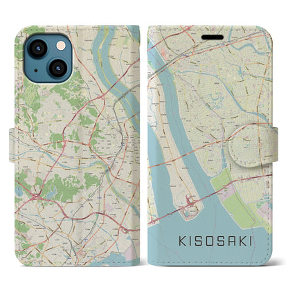 【木曽岬（三重県）】地図柄iPhoneケース（手帳タイプ）ナチュラル・iPhone 13 用