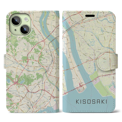 【木曽岬（三重県）】地図柄iPhoneケース（手帳タイプ）ナチュラル・iPhone 15 用