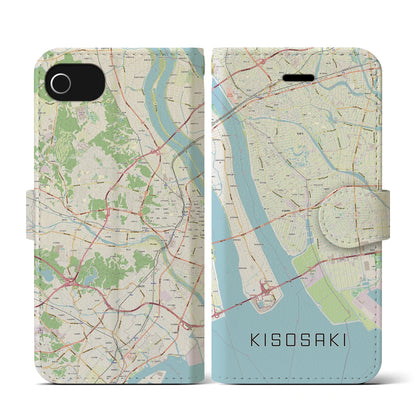 【木曽岬（三重県）】地図柄iPhoneケース（手帳タイプ）ナチュラル・iPhone SE（第3 / 第2世代） / 8 / 7 / 6s / 6 用