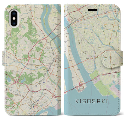 【木曽岬（三重県）】地図柄iPhoneケース（手帳タイプ）ナチュラル・iPhone XS Max 用