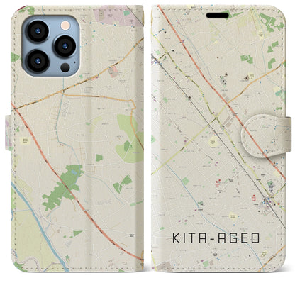 【北上尾（埼玉県）】地図柄iPhoneケース（手帳タイプ）ナチュラル・iPhone 13 Pro Max 用