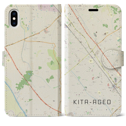 【北上尾（埼玉県）】地図柄iPhoneケース（手帳タイプ）ナチュラル・iPhone XS Max 用