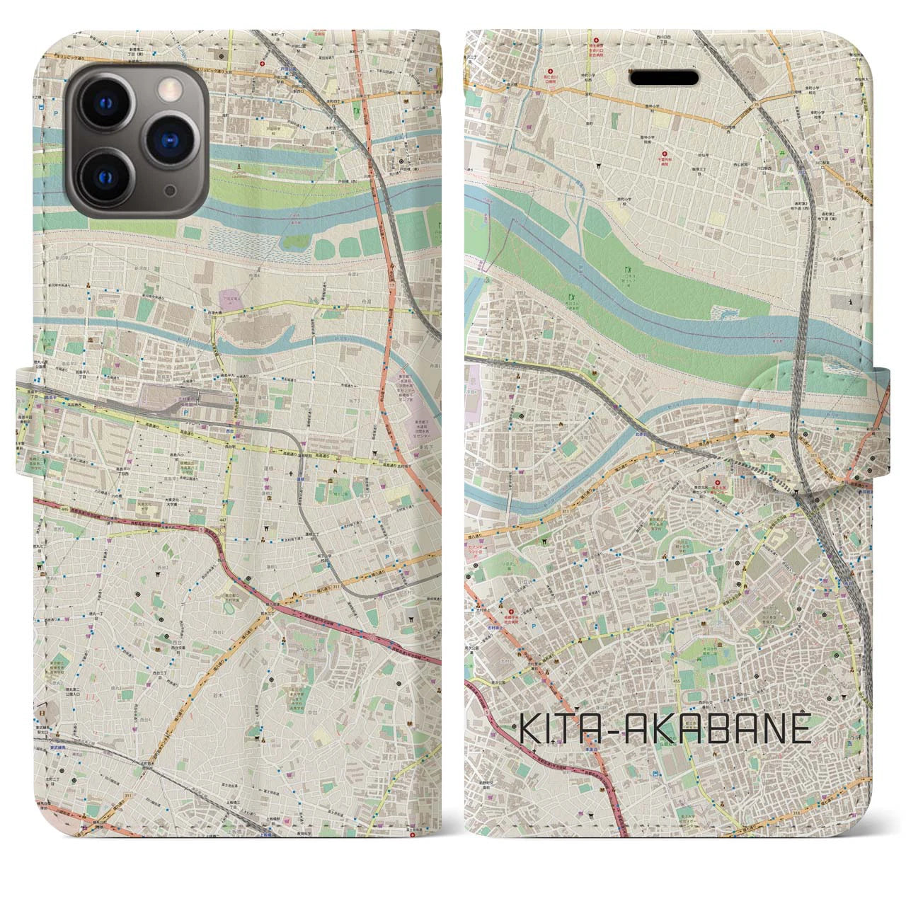 【北赤羽】地図柄iPhoneケース（手帳両面タイプ・ナチュラル）iPhone 11 Pro Max 用