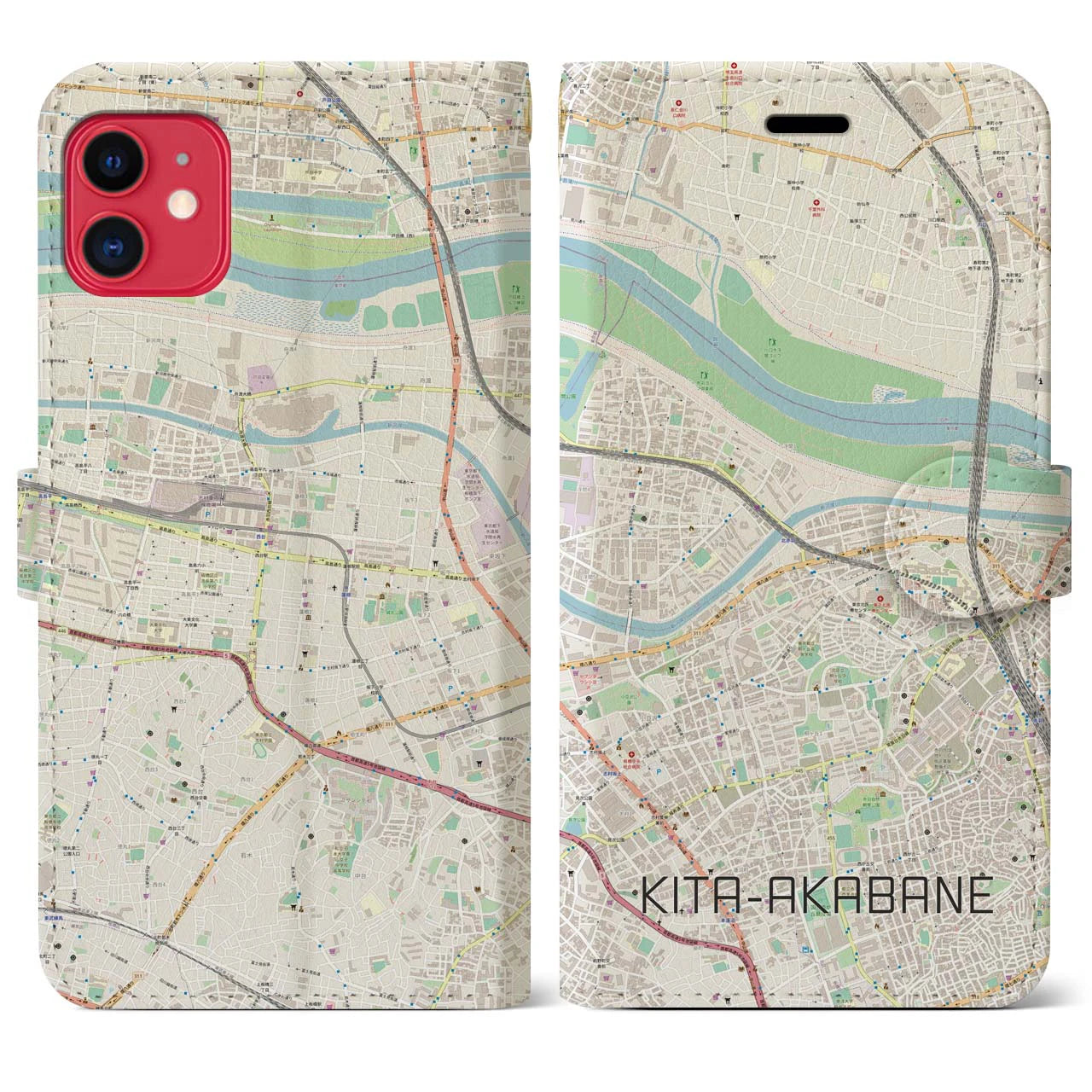 【北赤羽】地図柄iPhoneケース（手帳両面タイプ・ナチュラル）iPhone 11 用