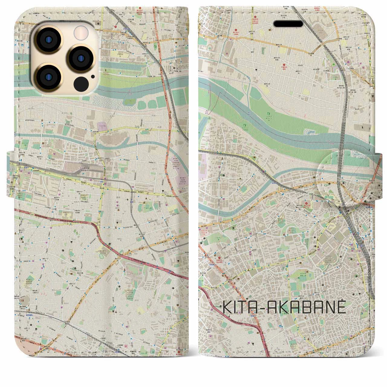 【北赤羽】地図柄iPhoneケース（手帳両面タイプ・ナチュラル）iPhone 12 Pro Max 用