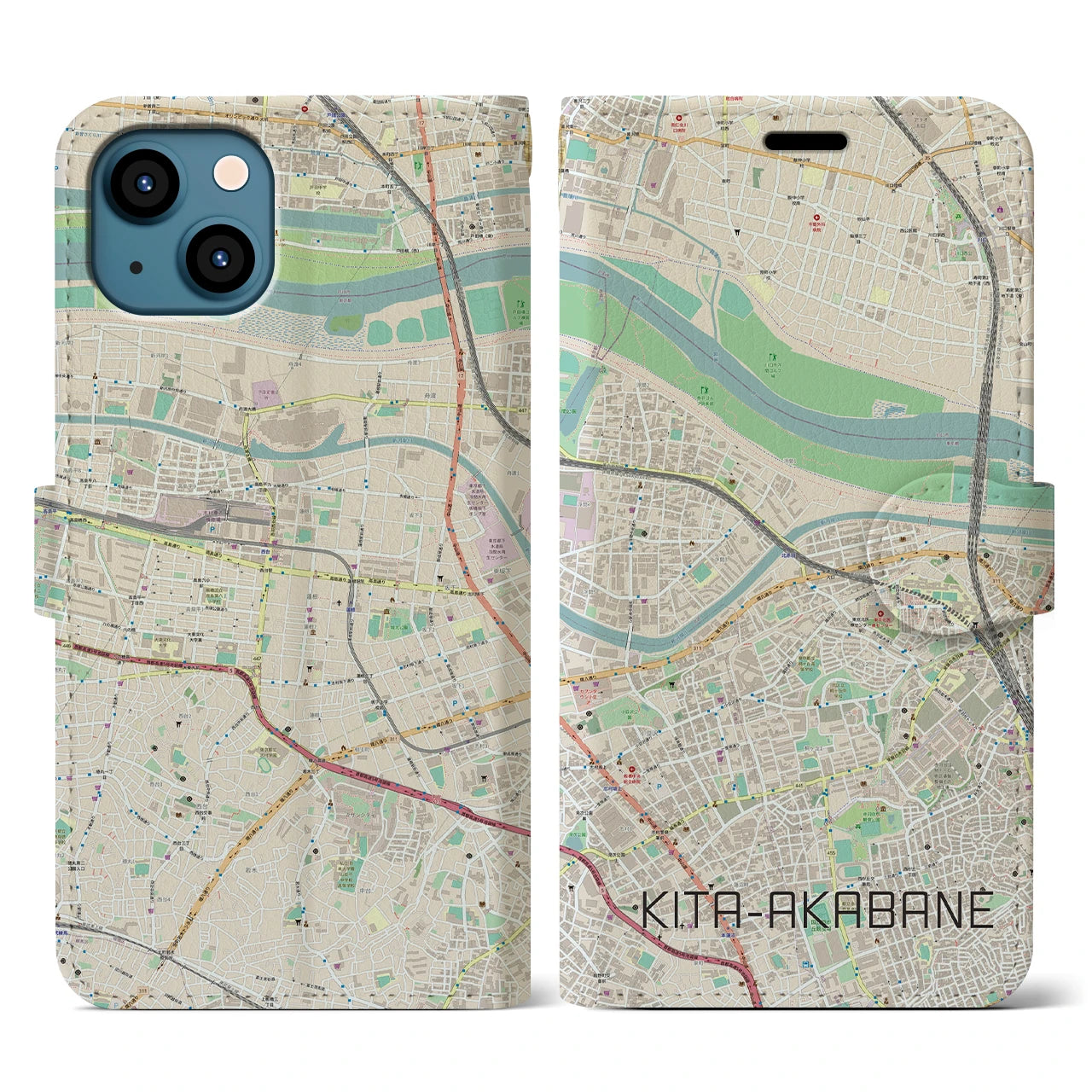 【北赤羽】地図柄iPhoneケース（手帳両面タイプ・ナチュラル）iPhone 13 用