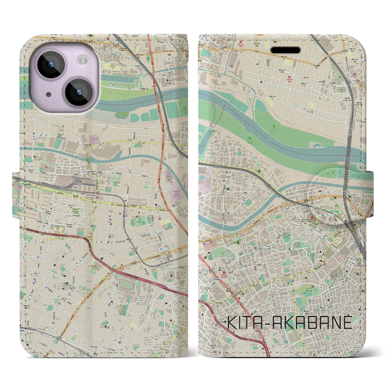 【北赤羽】地図柄iPhoneケース（手帳両面タイプ・ナチュラル）iPhone 14 用