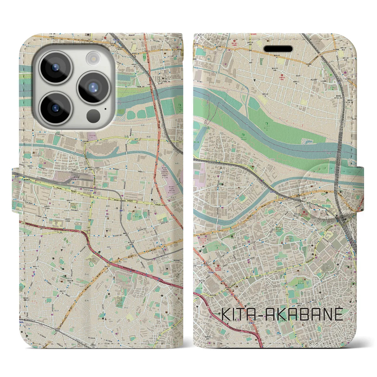 【北赤羽】地図柄iPhoneケース（手帳両面タイプ・ナチュラル）iPhone 15 Pro 用