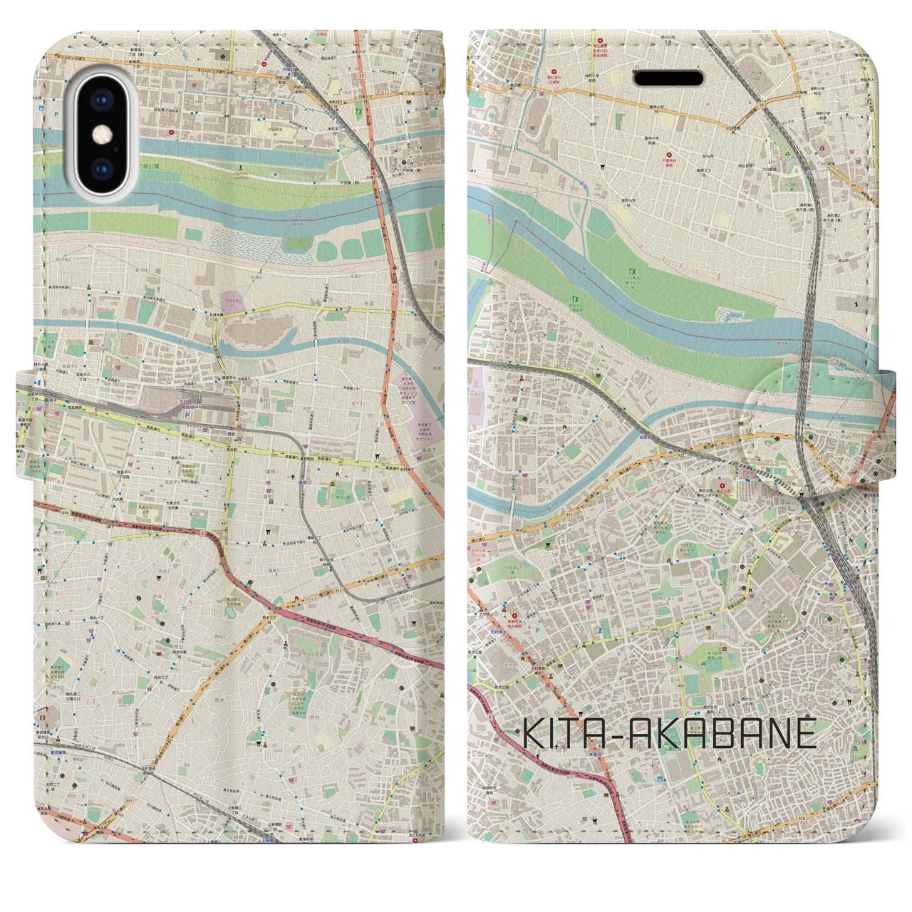 【北赤羽】地図柄iPhoneケース（手帳両面タイプ・ナチュラル）iPhone XS Max 用