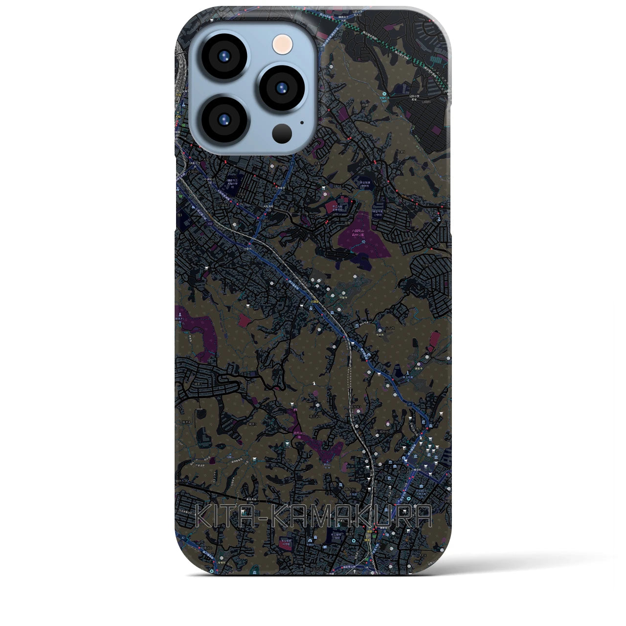 【北鎌倉】地図柄iPhoneケース（バックカバータイプ・ブラック）iPhone 13 Pro Max 用