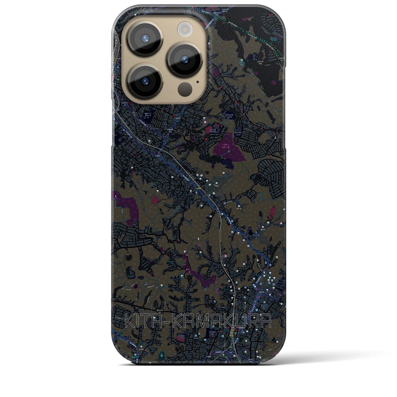 【北鎌倉】地図柄iPhoneケース（バックカバータイプ・ブラック）iPhone 14 Pro Max 用