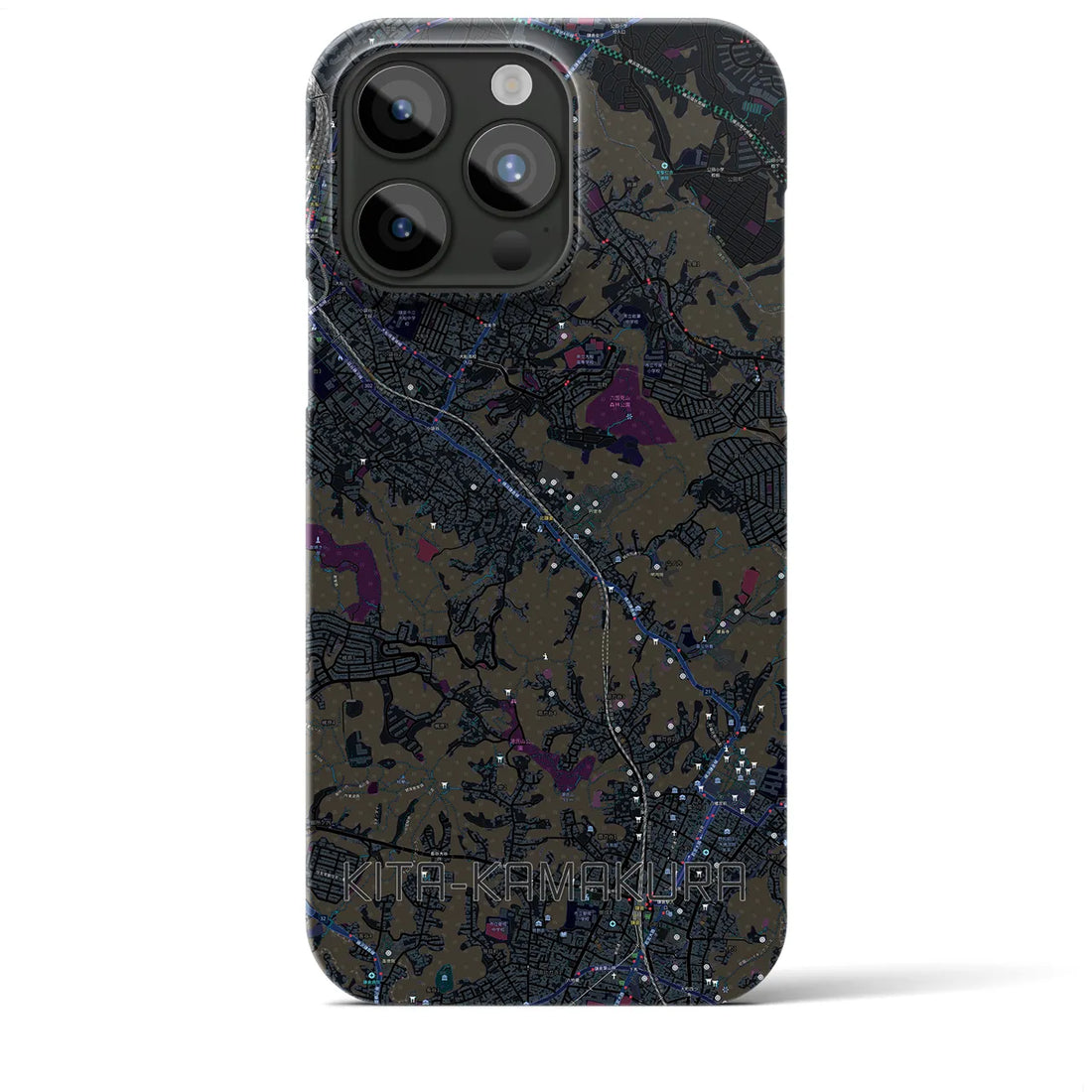 【北鎌倉】地図柄iPhoneケース（バックカバータイプ・ブラック）iPhone 15 Pro Max 用