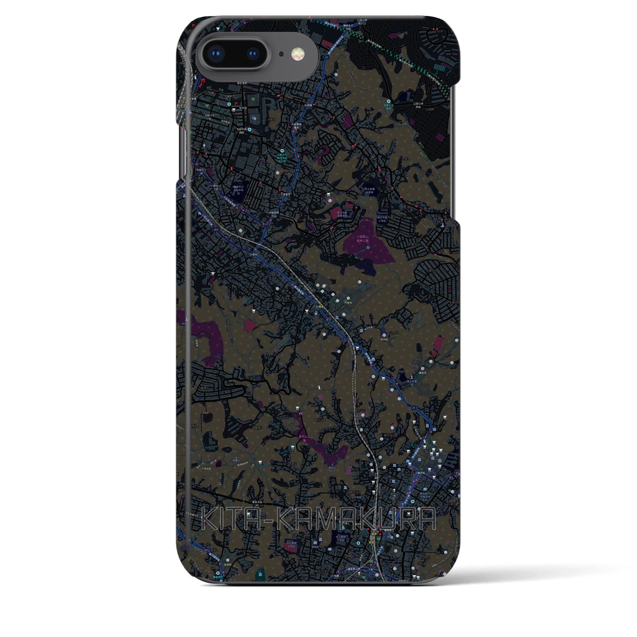 【北鎌倉】地図柄iPhoneケース（バックカバータイプ・ブラック）iPhone 8Plus /7Plus / 6sPlus / 6Plus 用