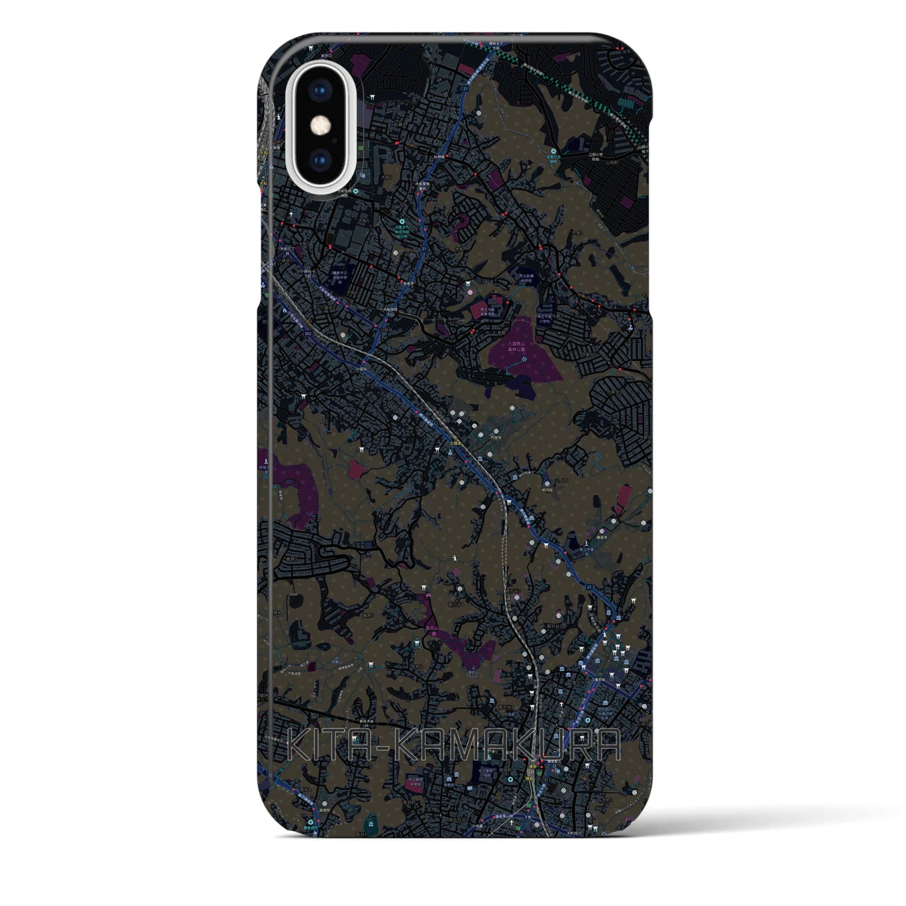 【北鎌倉】地図柄iPhoneケース（バックカバータイプ・ブラック）iPhone XS Max 用