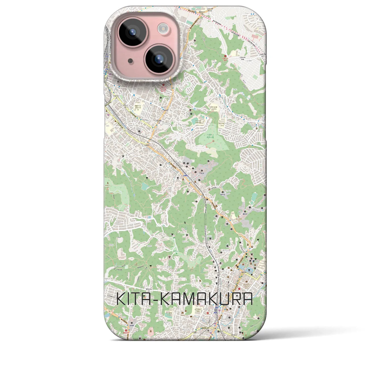 【北鎌倉】地図柄iPhoneケース（バックカバータイプ・ナチュラル）iPhone 15 Plus 用