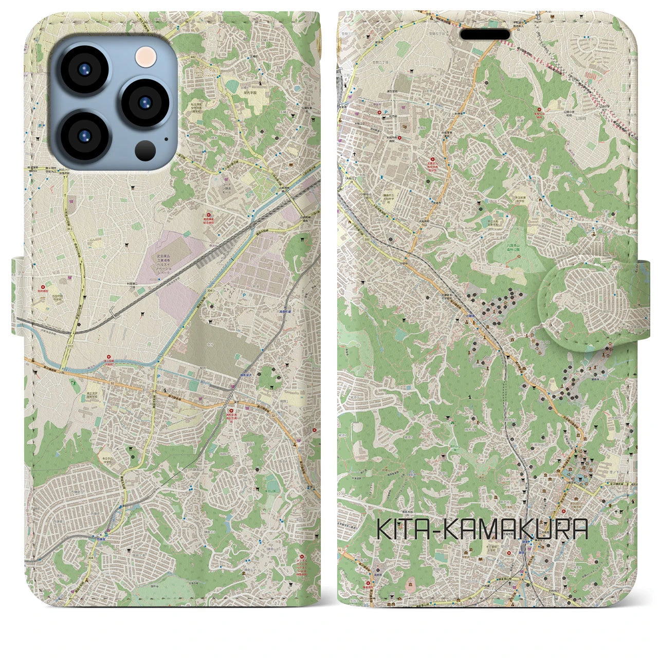 【北鎌倉】地図柄iPhoneケース（手帳両面タイプ・ナチュラル）iPhone 13 Pro Max 用