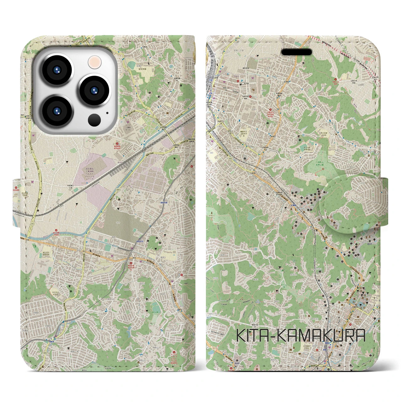 【北鎌倉】地図柄iPhoneケース（手帳両面タイプ・ナチュラル）iPhone 13 Pro 用