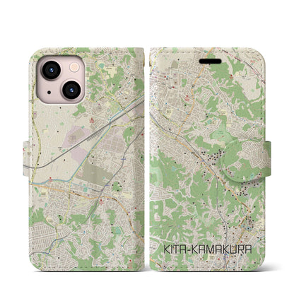 【北鎌倉（神奈川県）】地図柄iPhoneケース（手帳タイプ）ナチュラル・iPhone 13 mini 用