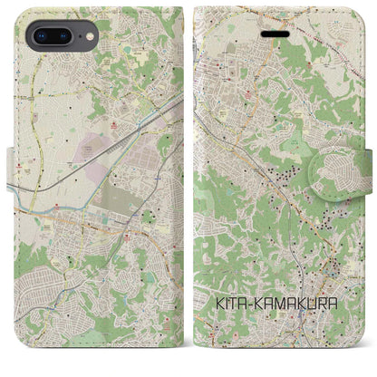 【北鎌倉（神奈川県）】地図柄iPhoneケース（手帳タイプ）ナチュラル・iPhone 8Plus /7Plus / 6sPlus / 6Plus 用