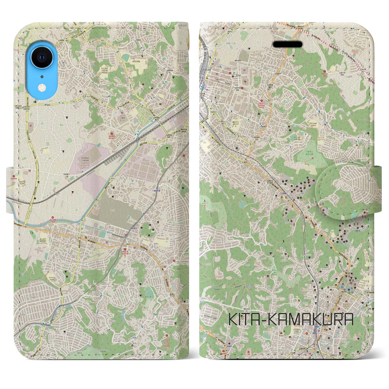 【北鎌倉】地図柄iPhoneケース（手帳両面タイプ・ナチュラル）iPhone XR 用