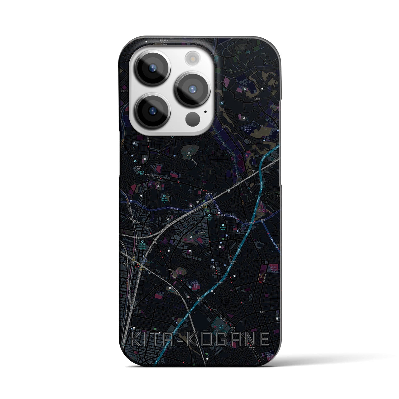 【北小金】地図柄iPhoneケース（バックカバータイプ・ブラック）iPhone 14 Pro 用