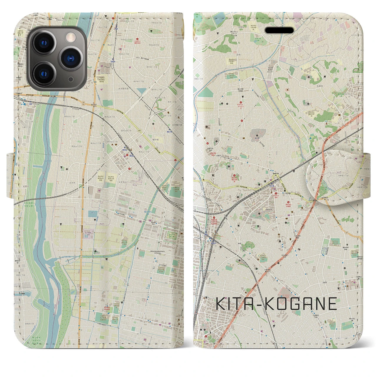 【北小金】地図柄iPhoneケース（手帳両面タイプ・ナチュラル）iPhone 11 Pro Max 用