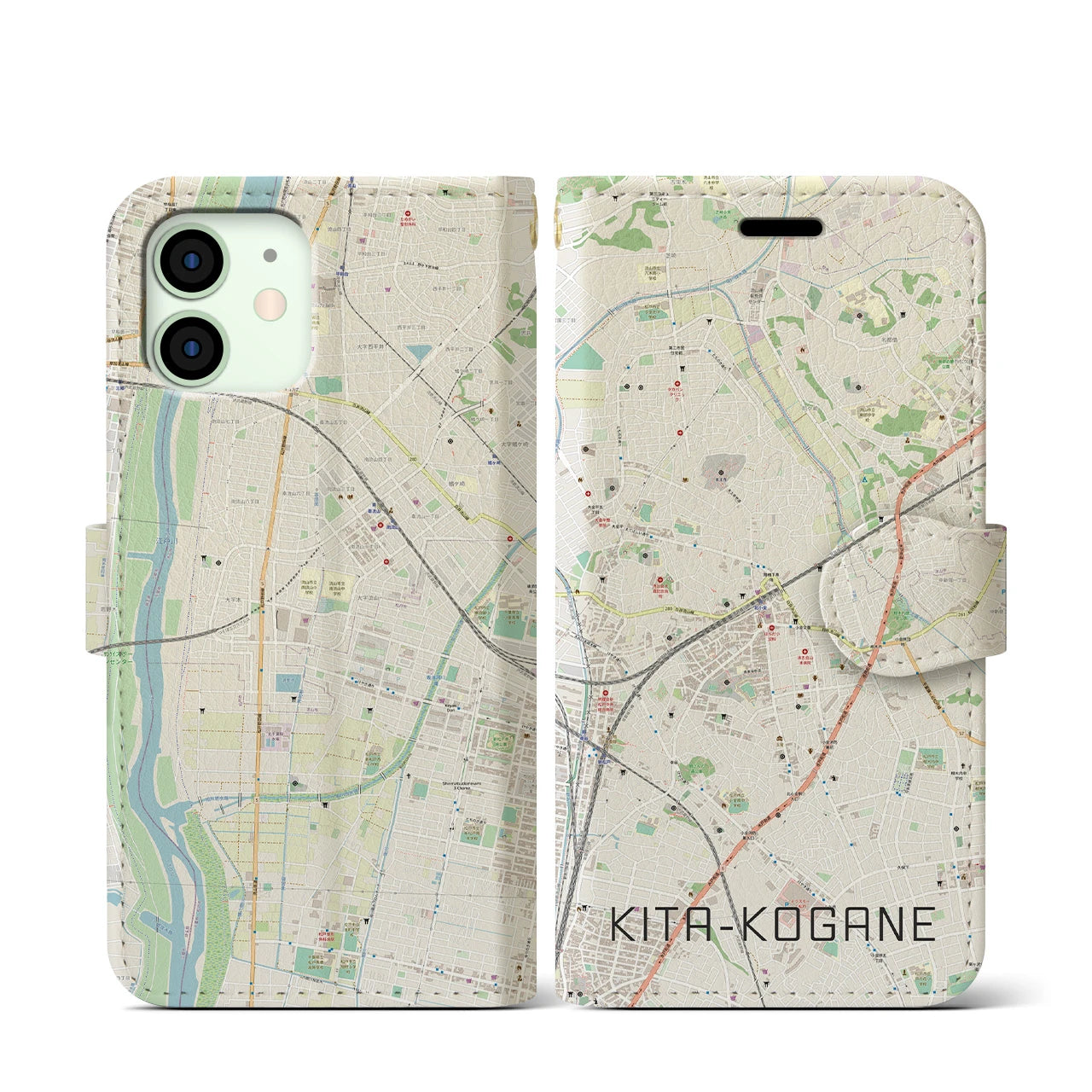 【北小金】地図柄iPhoneケース（手帳両面タイプ・ナチュラル）iPhone 12 mini 用